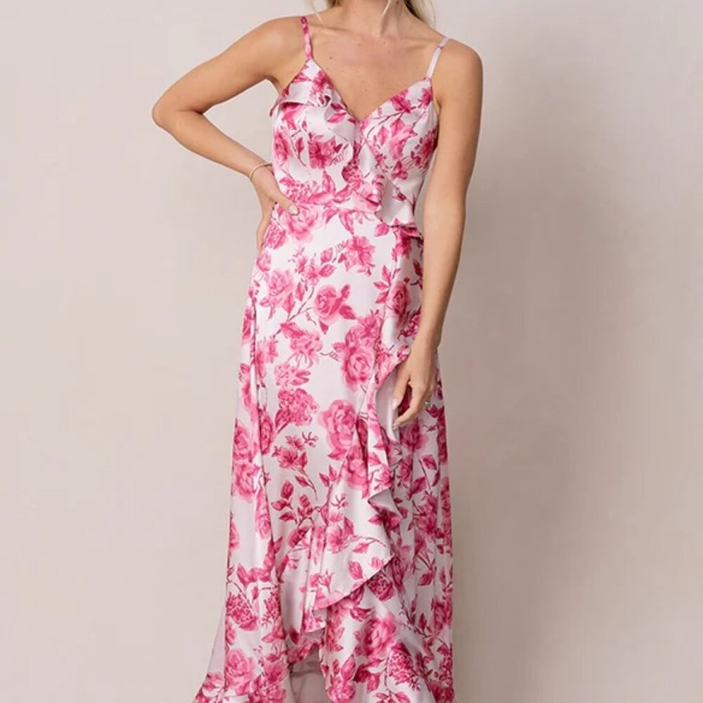 LIKE NEW Revelry Pink Paloma Satin Floral Print Dress (Size 2)